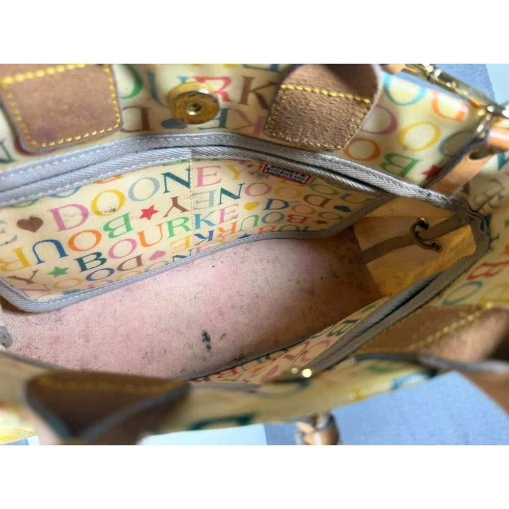 Dooney‎ & Bourke Vintage Rainbow Monogram Satchel Crossbody Bag Cream Multicolor